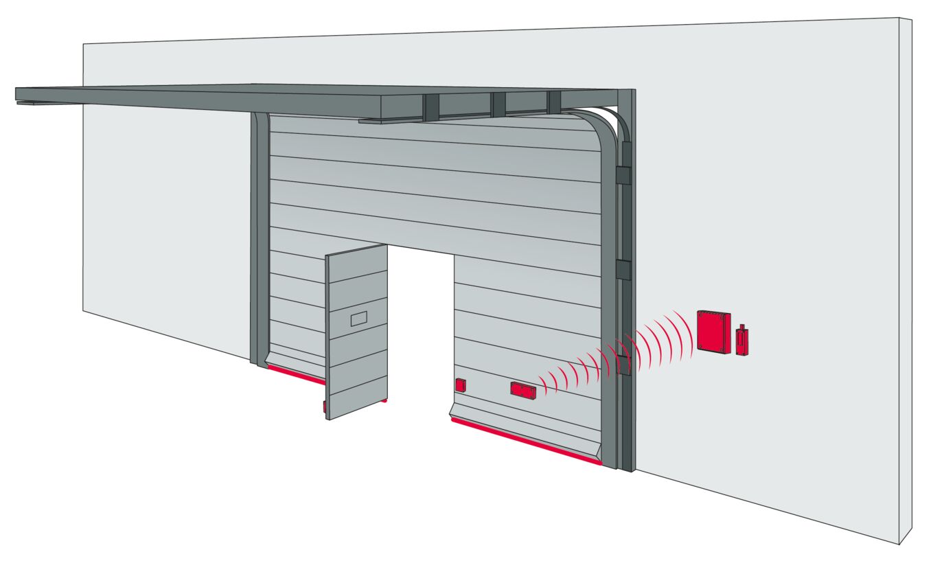 Illustration Sektionaltor mit Schlupftuer offen Funk